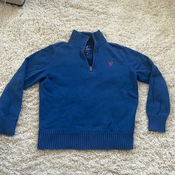 Men’s American Eagle Quarter Zip Sweater - Blue - Picture 1 of 2
